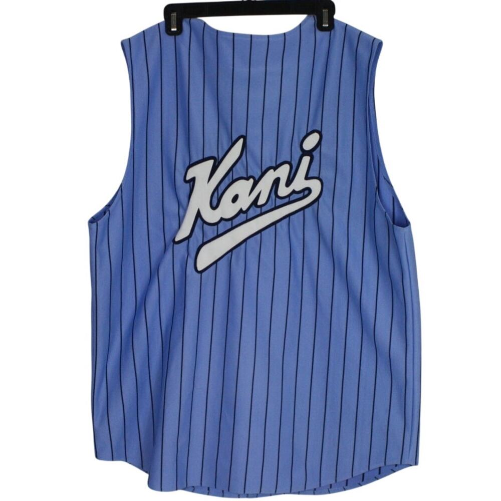Vintage Karl Kani Jersey Mens XXL Blue Pinstripe Baseball Y2K Hip Hop